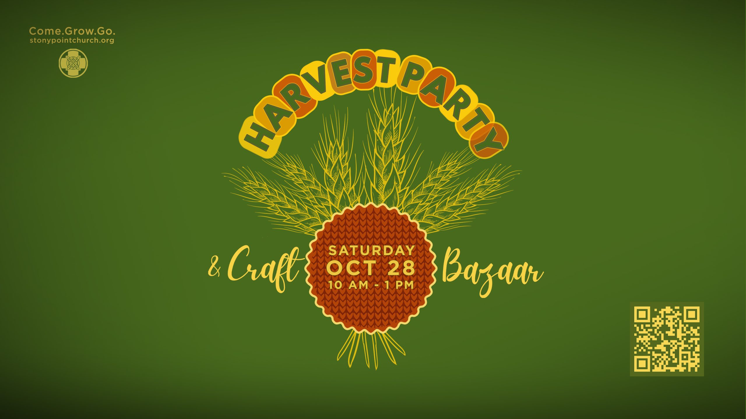 picture shows advertisement for Harvest Party and Craft Bazaar | Saturday, Oct 28 | 10 AM - 1 PM